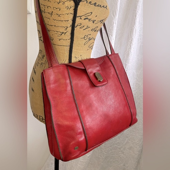 Three Bags of Finland Handbags - Three Bags Of Finland Laukku Varkaus Red Leather Shoulder Bag Tote Vintage
